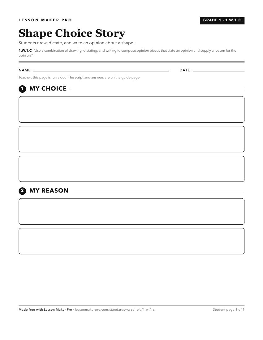 Preview of the 1.W.1.C printable worksheet
