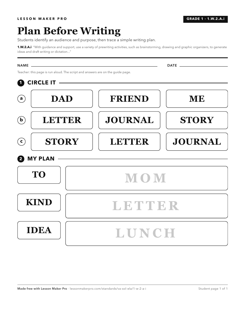 Preview of the 1.W.2.A.i printable worksheet