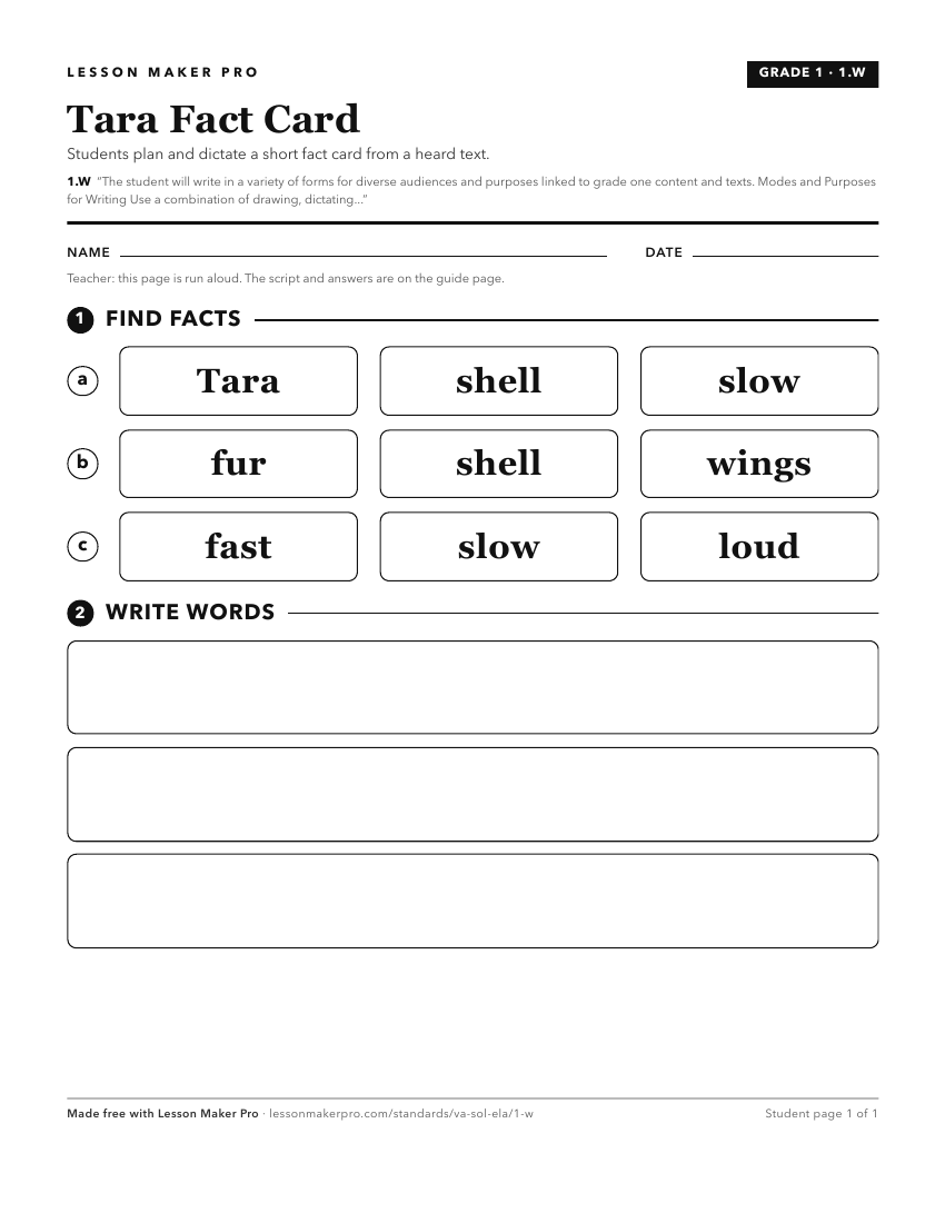 Preview of the 1.W printable worksheet