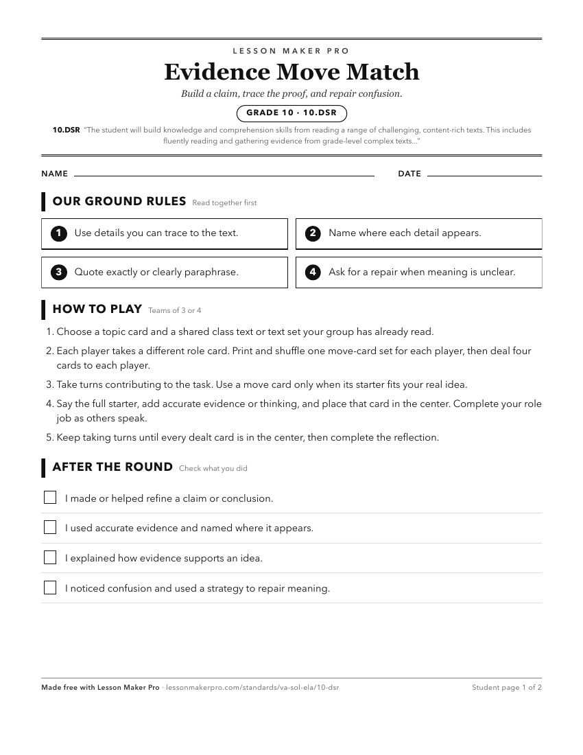 Preview of the 10.DSR printable worksheet
