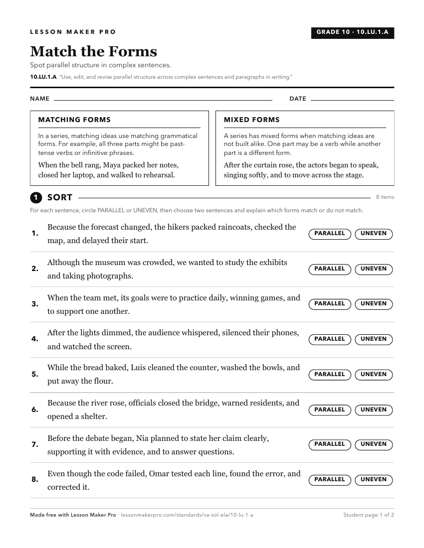 Preview of the 10.LU.1.A printable worksheet