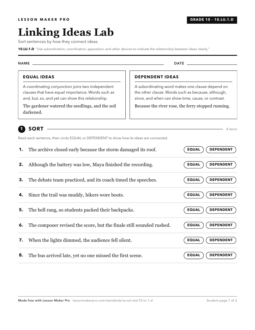 Preview of the 10.LU.1.D printable worksheet
