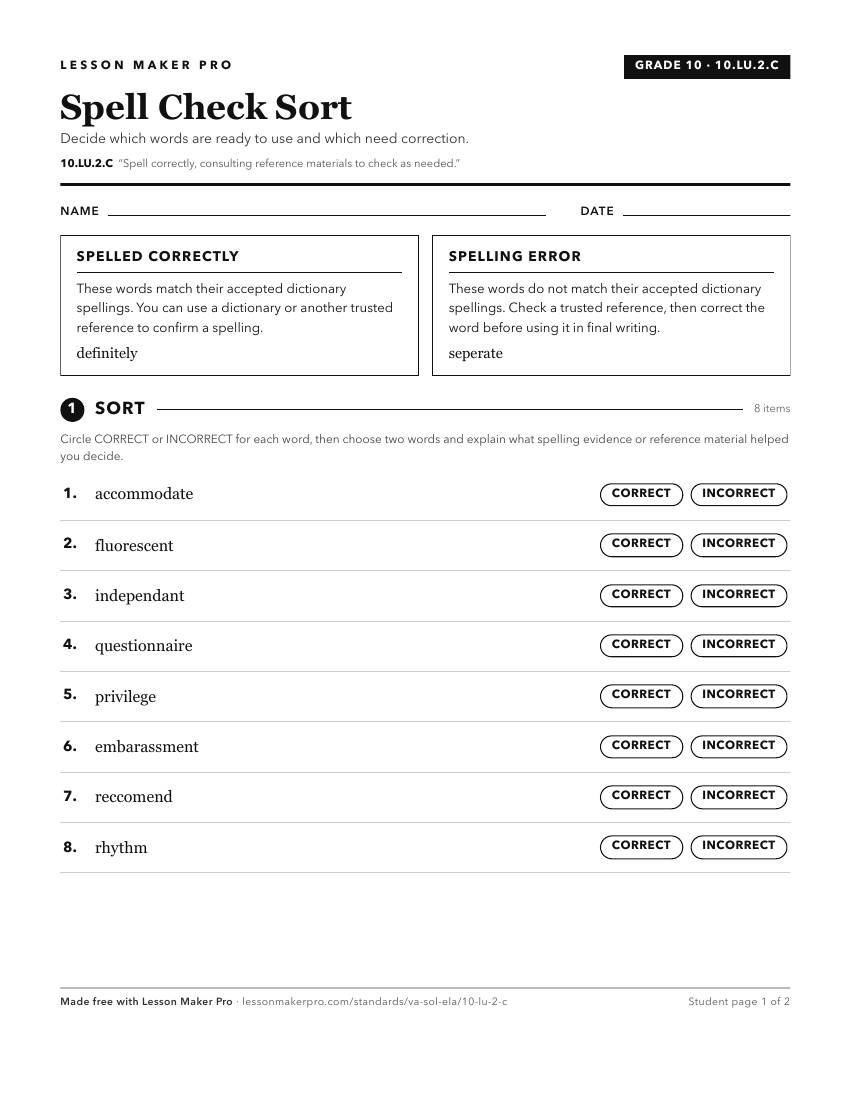 Preview of the 10.LU.2.C printable worksheet