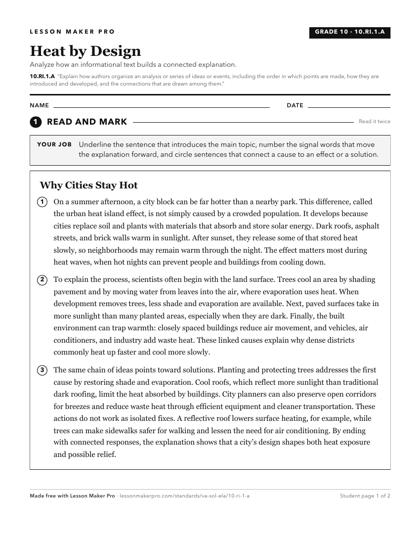 Preview of the 10.RI.1.A printable worksheet