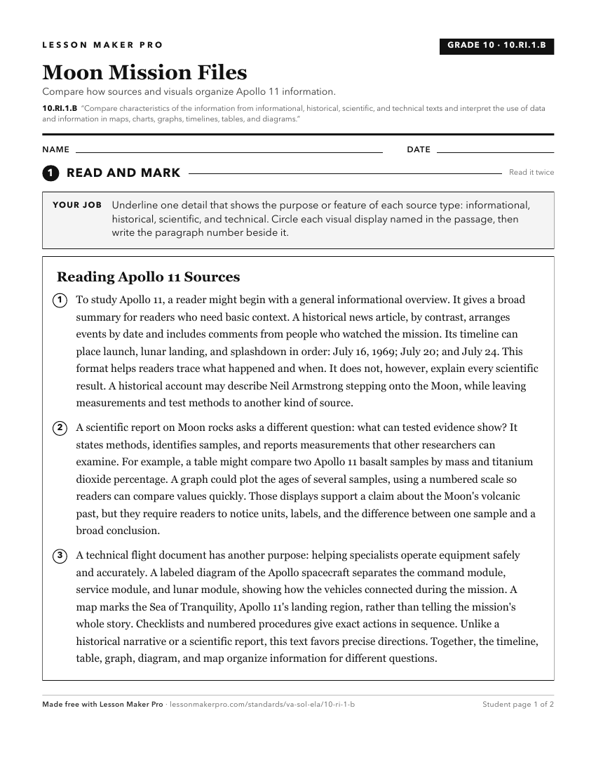Preview of the 10.RI.1.B printable worksheet
