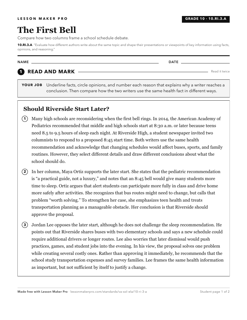 Preview of the 10.RI.3.A printable worksheet
