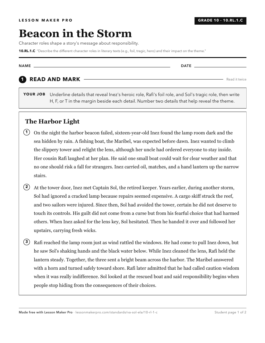 Preview of the 10.RL.1.C printable worksheet