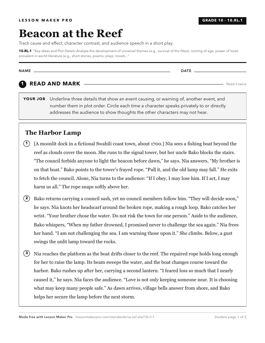 Preview of the 10.RL.1 printable worksheet