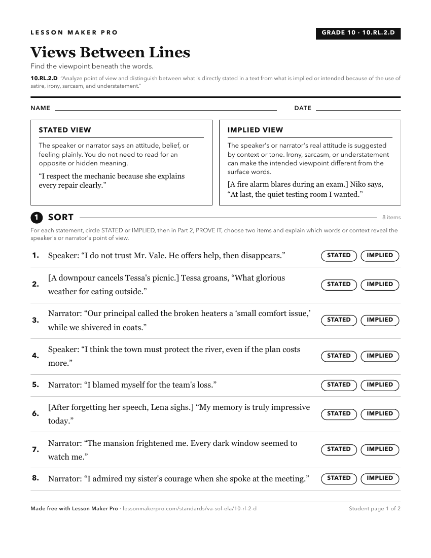 Preview of the 10.RL.2.D printable worksheet