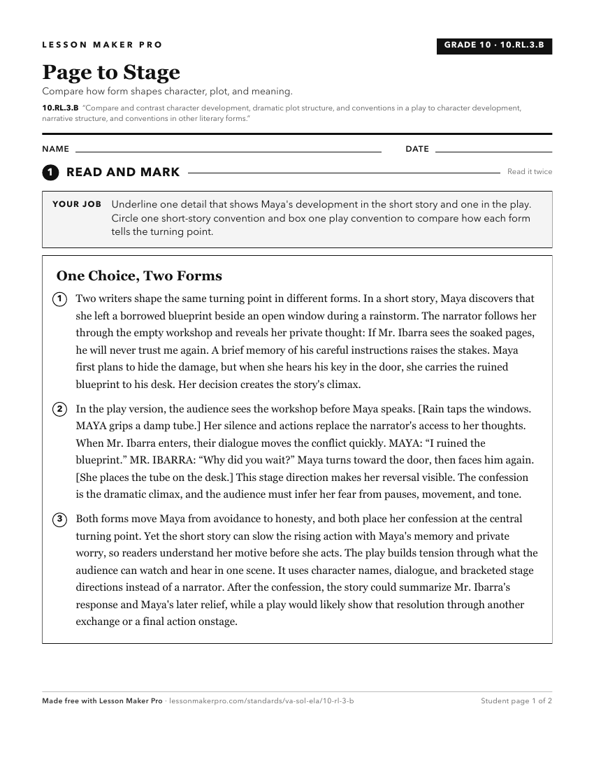 Preview of the 10.RL.3.B printable worksheet