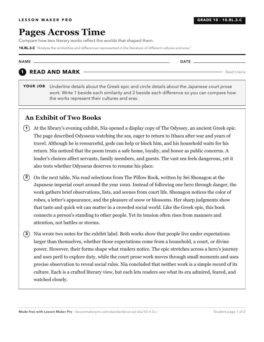 Preview of the 10.RL.3.C printable worksheet