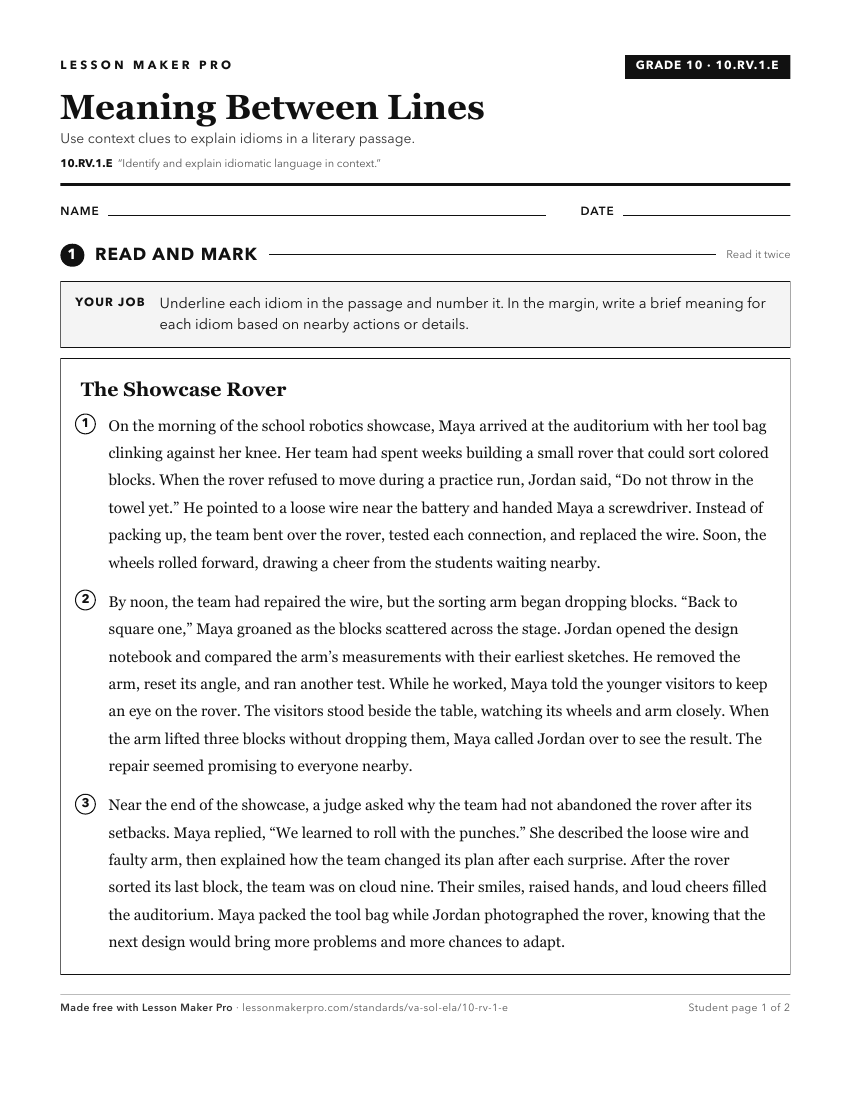 Preview of the 10.RV.1.E printable worksheet