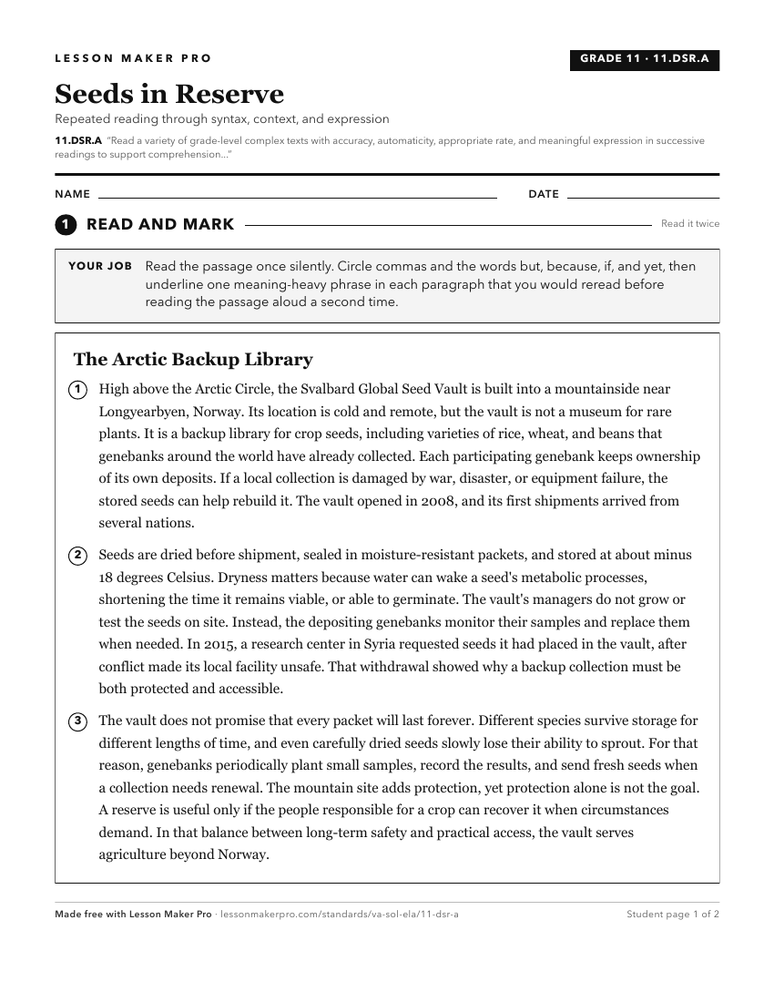 Preview of the 11.DSR.A printable worksheet