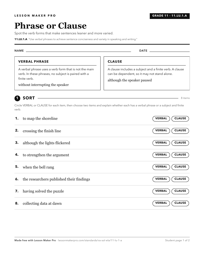 Preview of the 11.LU.1.A printable worksheet