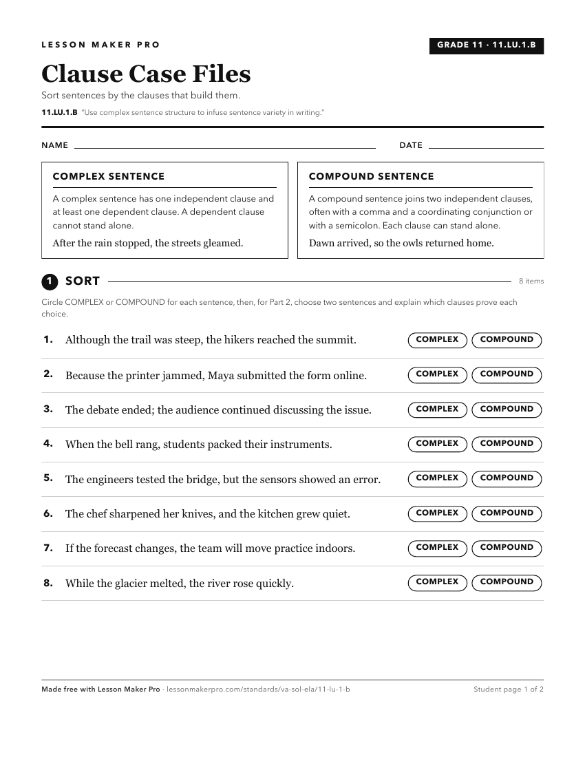 Preview of the 11.LU.1.B printable worksheet