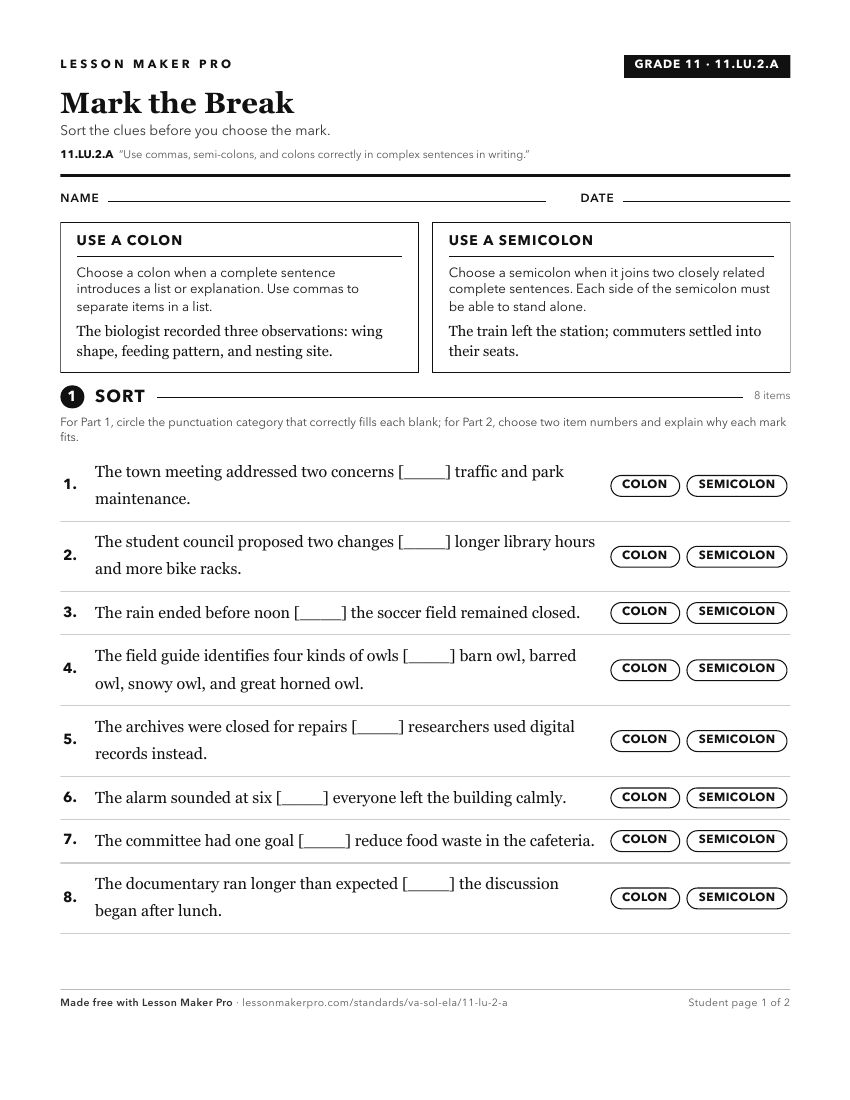 Preview of the 11.LU.2.A printable worksheet