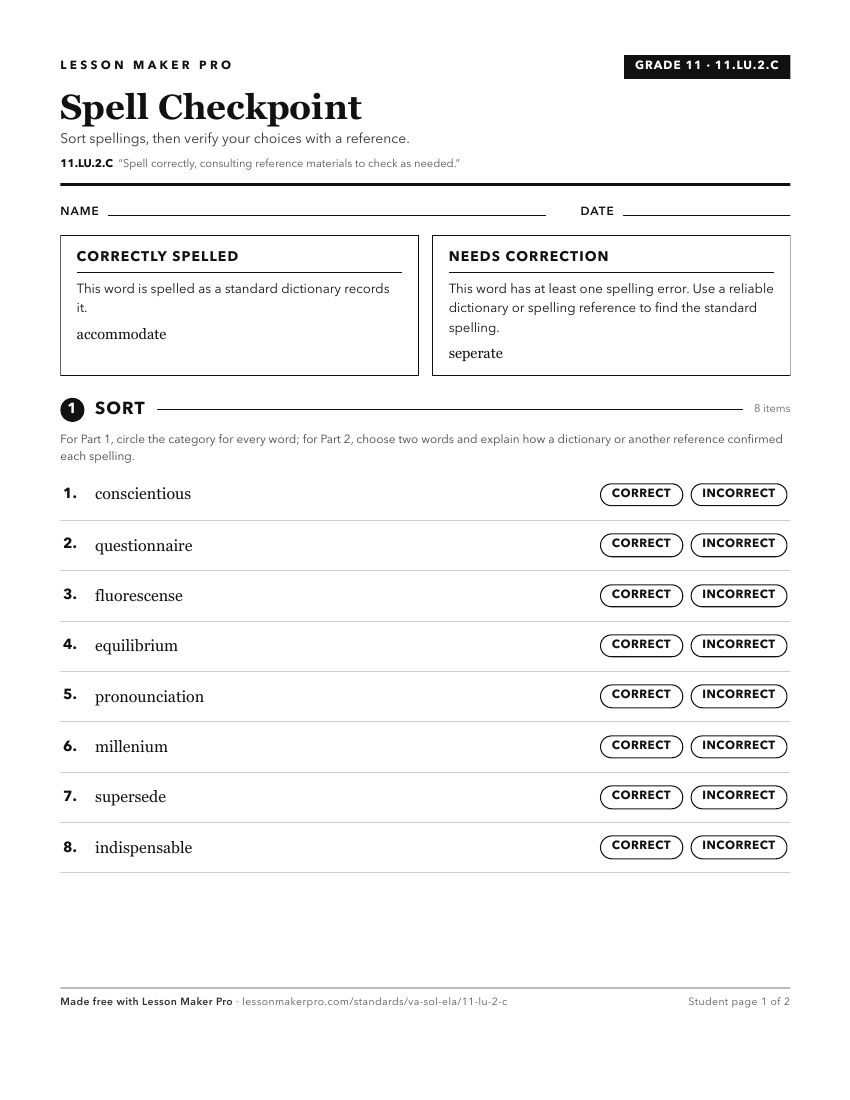 Preview of the 11.LU.2.C printable worksheet