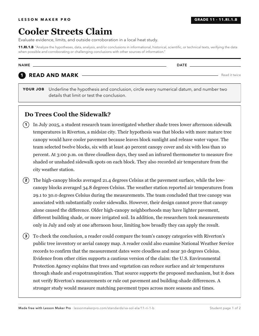 Preview of the 11.RI.1.B printable worksheet