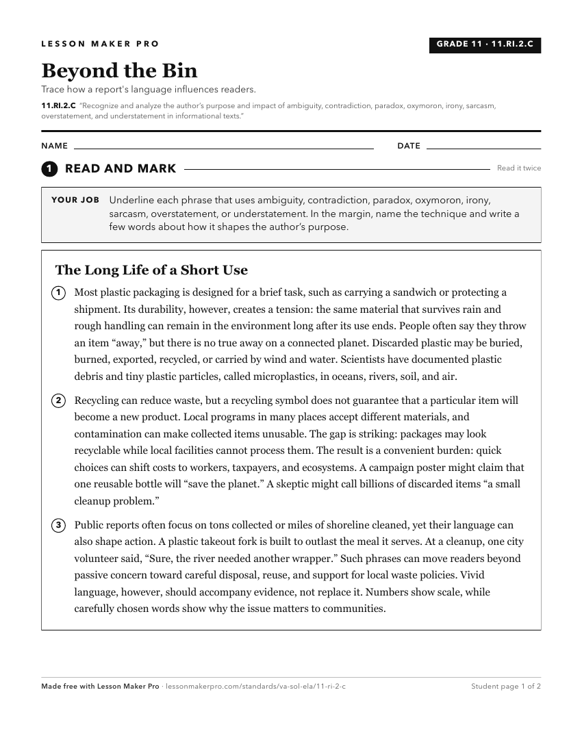 Preview of the 11.RI.2.C printable worksheet