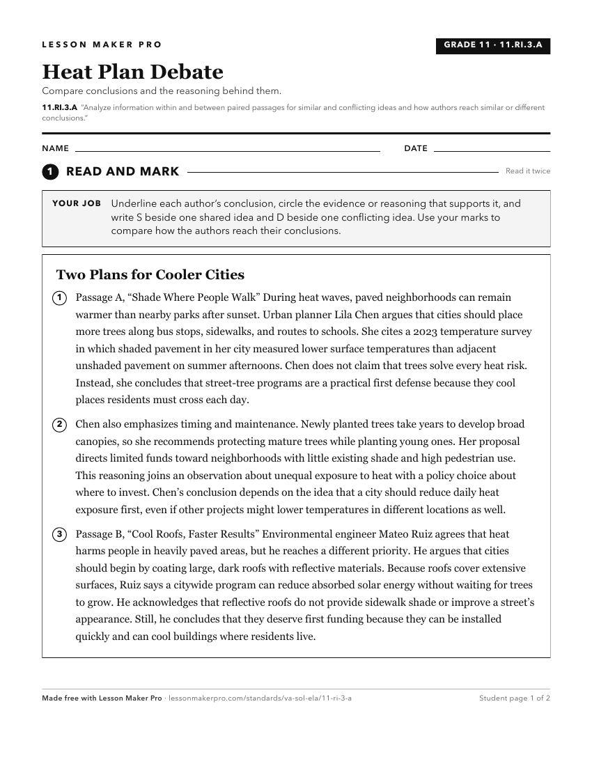 Preview of the 11.RI.3.A printable worksheet