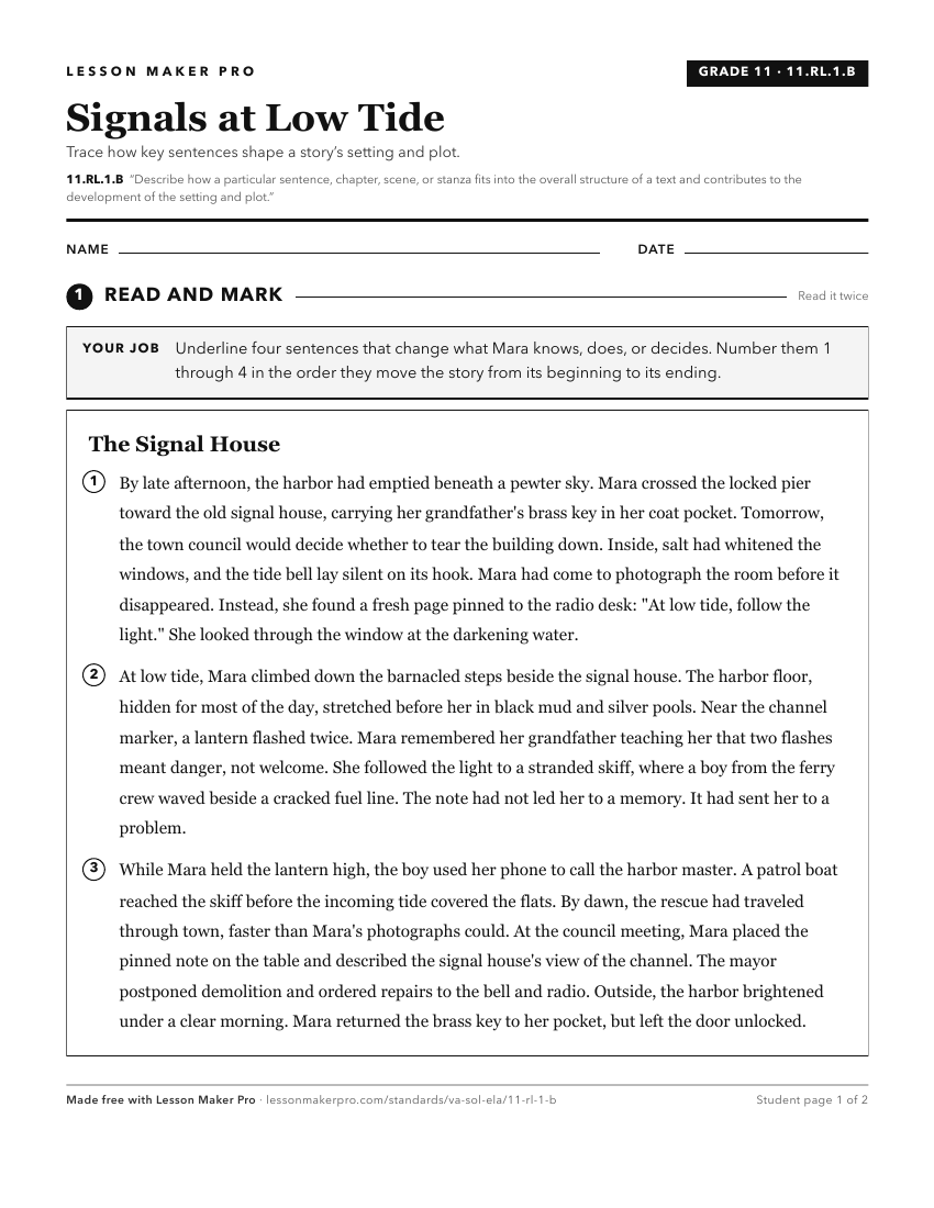 Preview of the 11.RL.1.B printable worksheet