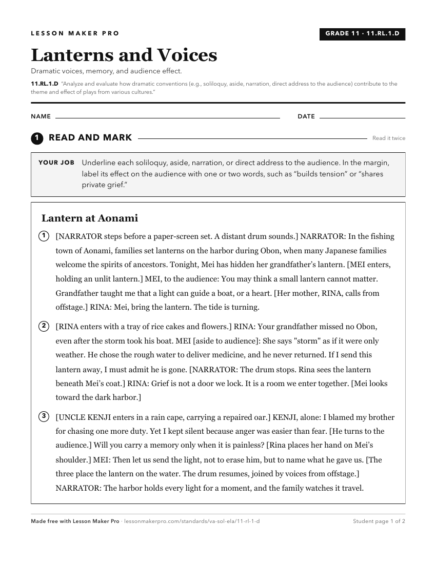 Preview of the 11.RL.1.D printable worksheet
