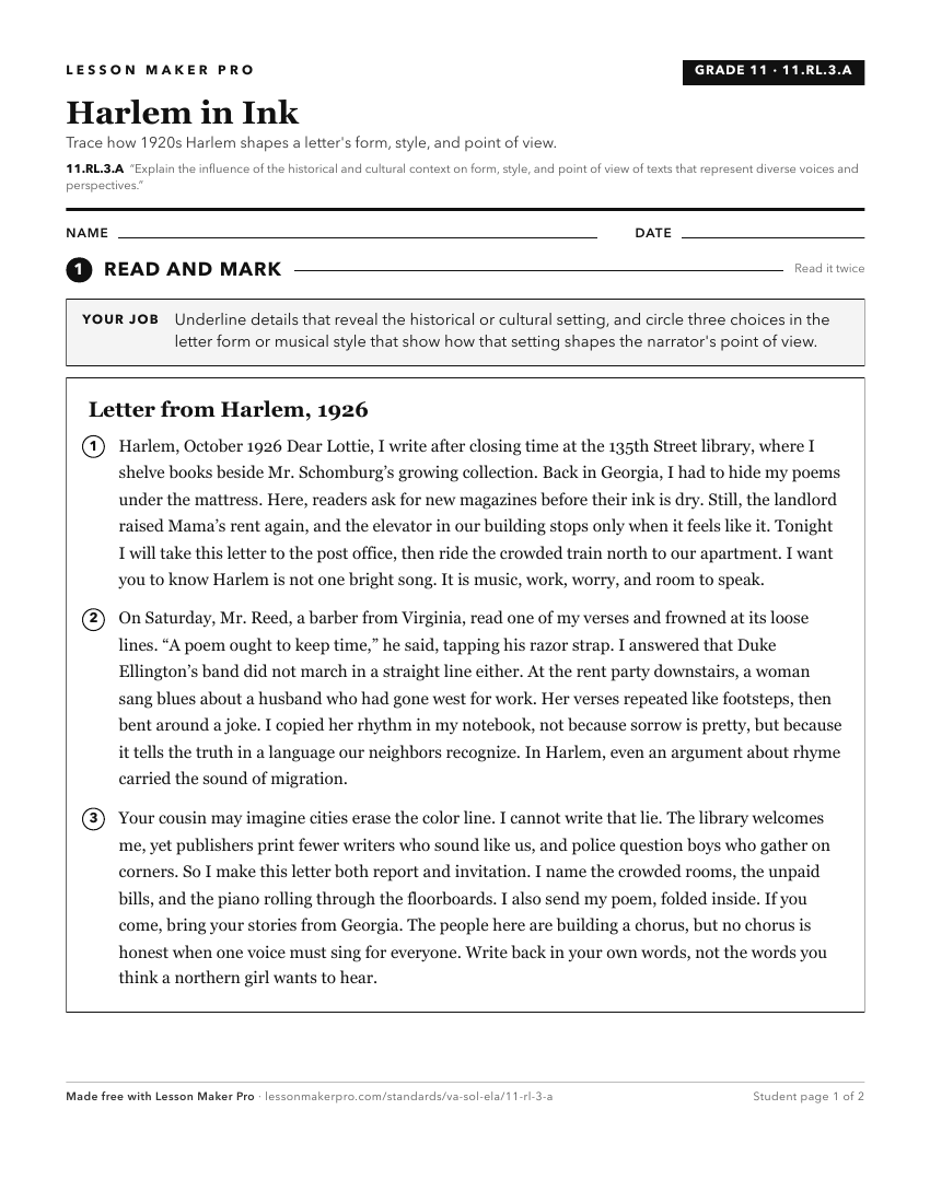 Preview of the 11.RL.3.A printable worksheet