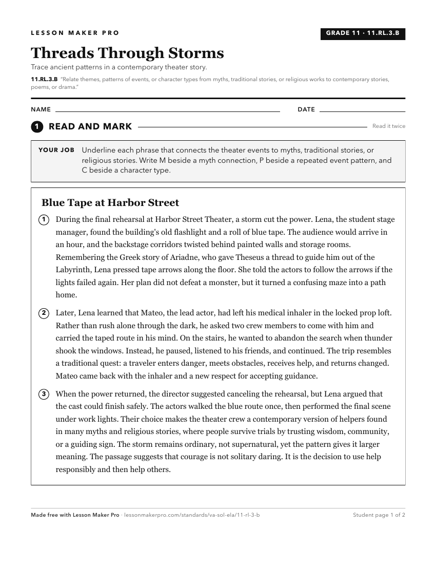 Preview of the 11.RL.3.B printable worksheet