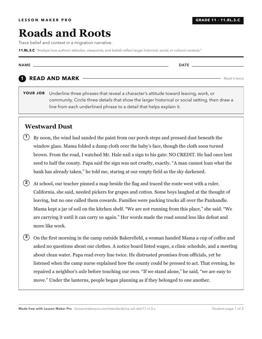 Preview of the 11.RL.3.C printable worksheet