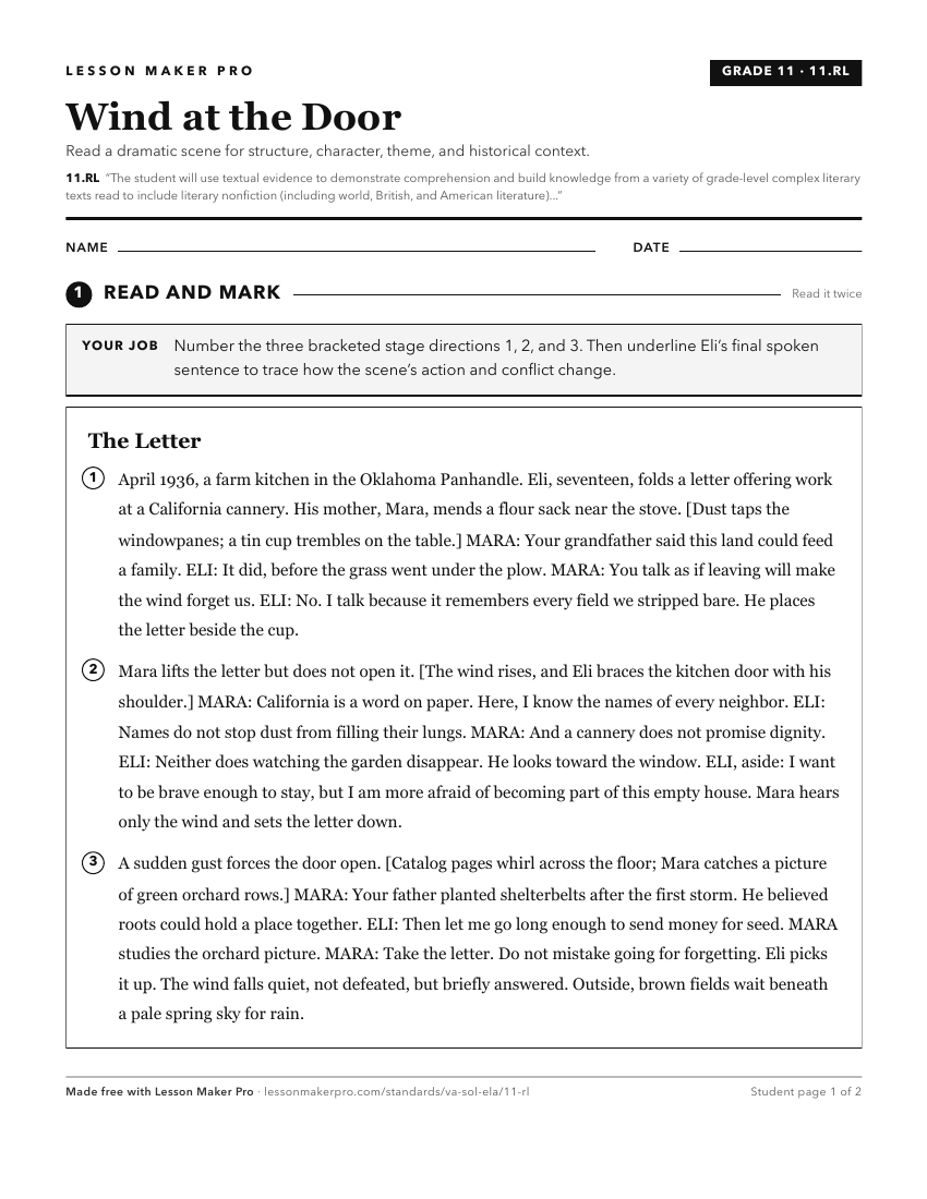 Preview of the 11.RL printable worksheet