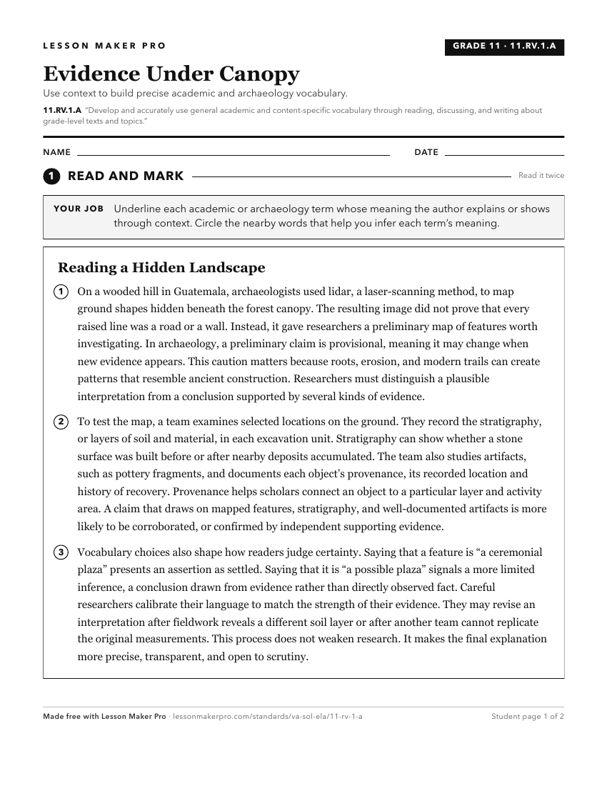 Preview of the 11.RV.1.A printable worksheet