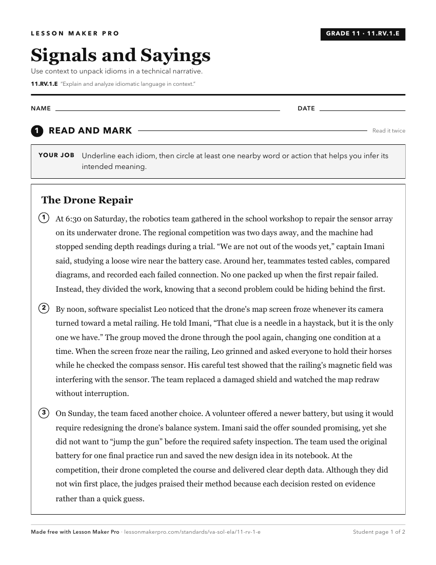 Preview of the 11.RV.1.E printable worksheet
