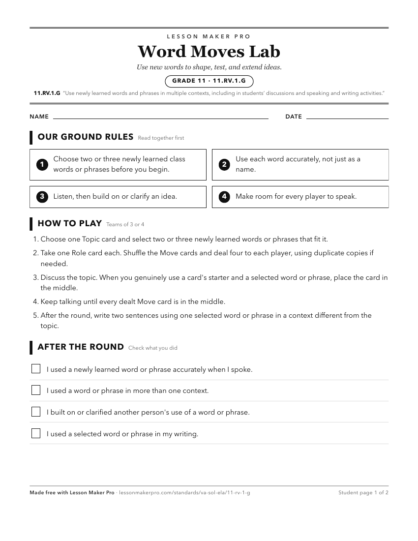 Preview of the 11.RV.1.G printable worksheet