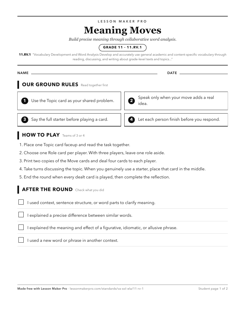 Preview of the 11.RV.1 printable worksheet