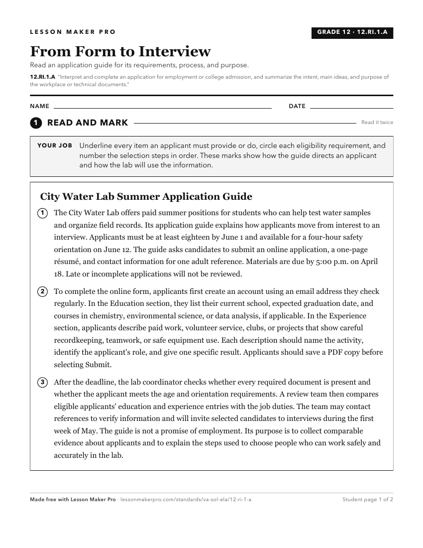 Preview of the 12.RI.1.A printable worksheet