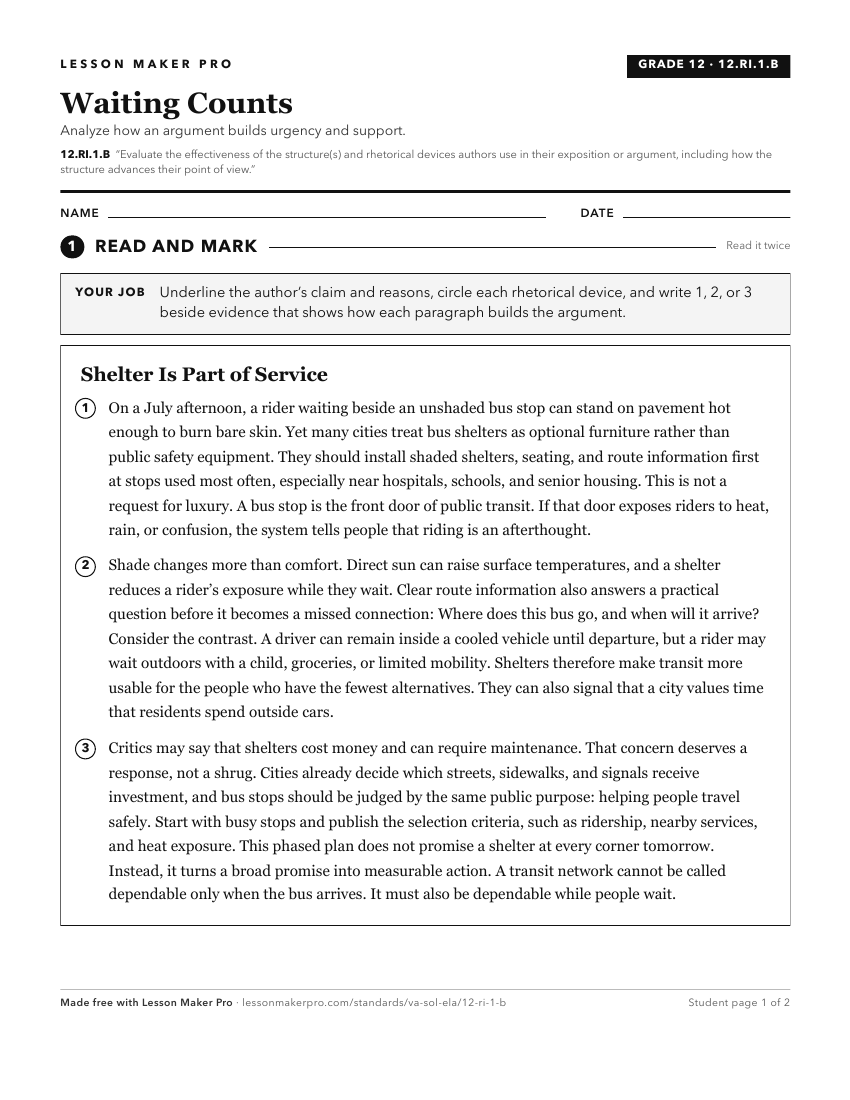 Preview of the 12.RI.1.B printable worksheet