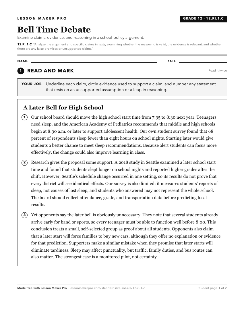 Preview of the 12.RI.1.C printable worksheet