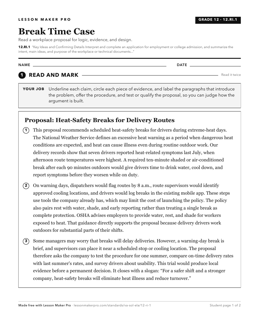 Preview of the 12.RI.1 printable worksheet