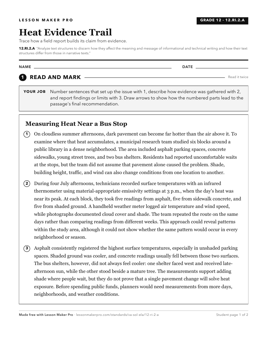 Preview of the 12.RI.2.A printable worksheet