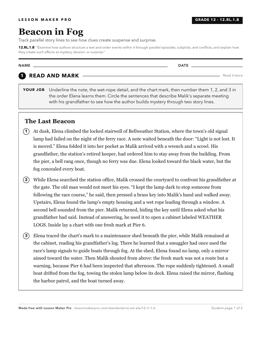 Preview of the 12.RL.1.B printable worksheet