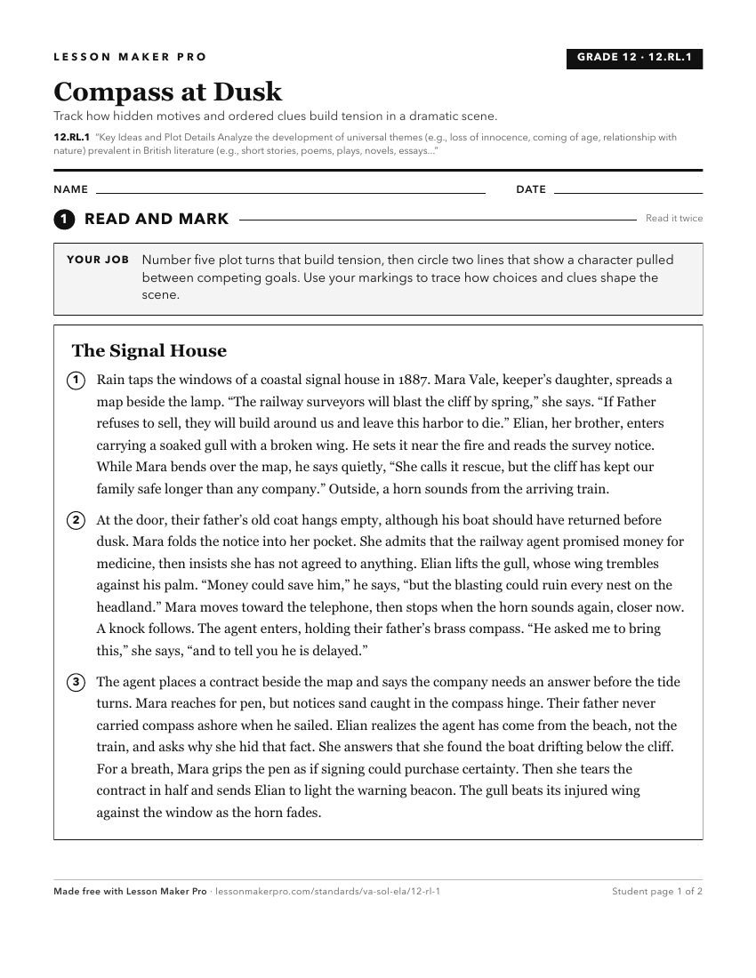 Preview of the 12.RL.1 printable worksheet