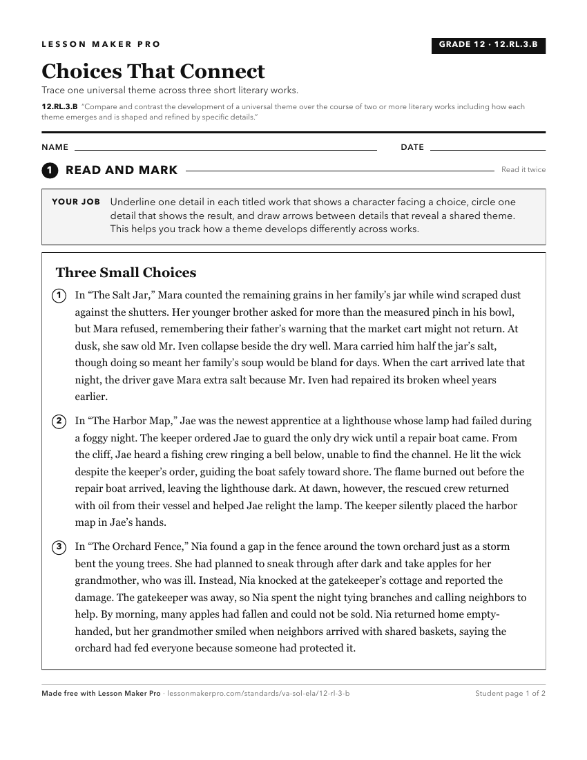 Preview of the 12.RL.3.B printable worksheet