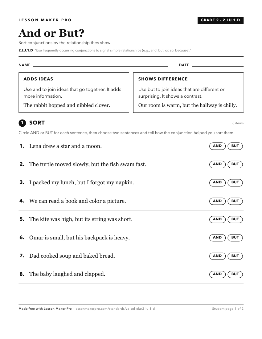 Preview of the 2.LU.1.D printable worksheet