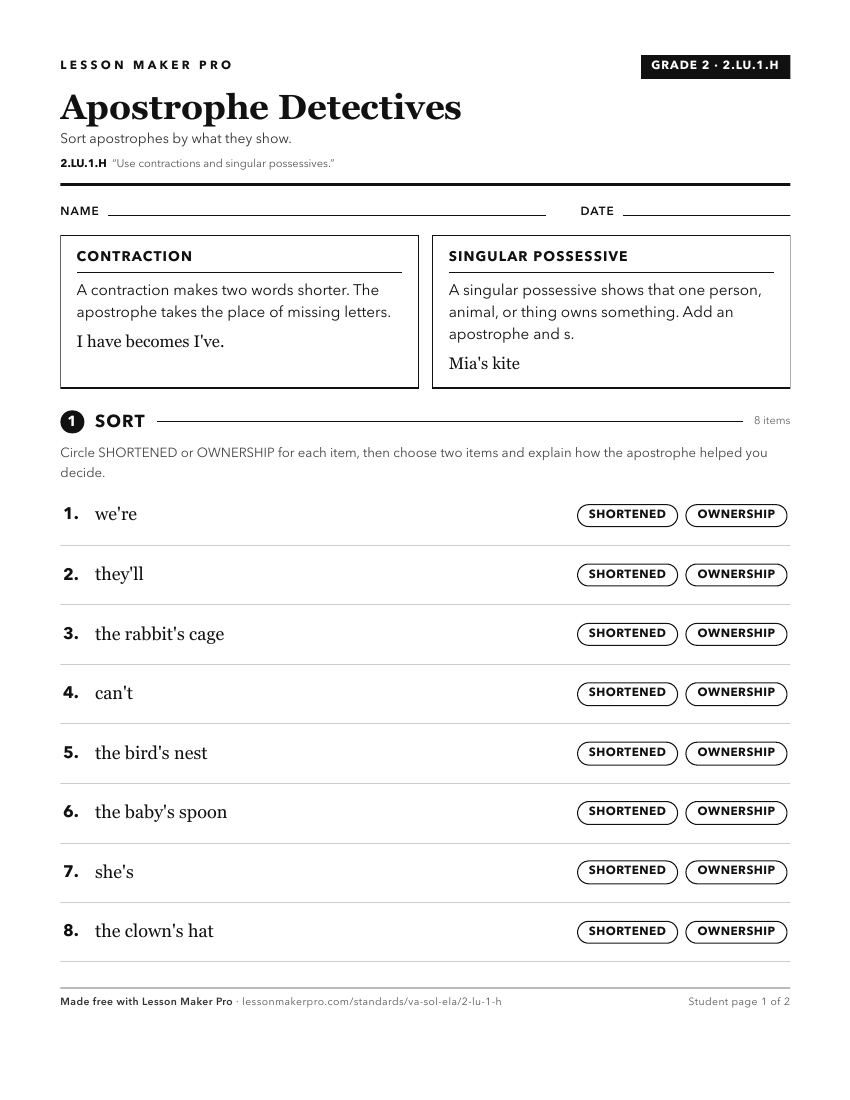 Preview of the 2.LU.1.H printable worksheet