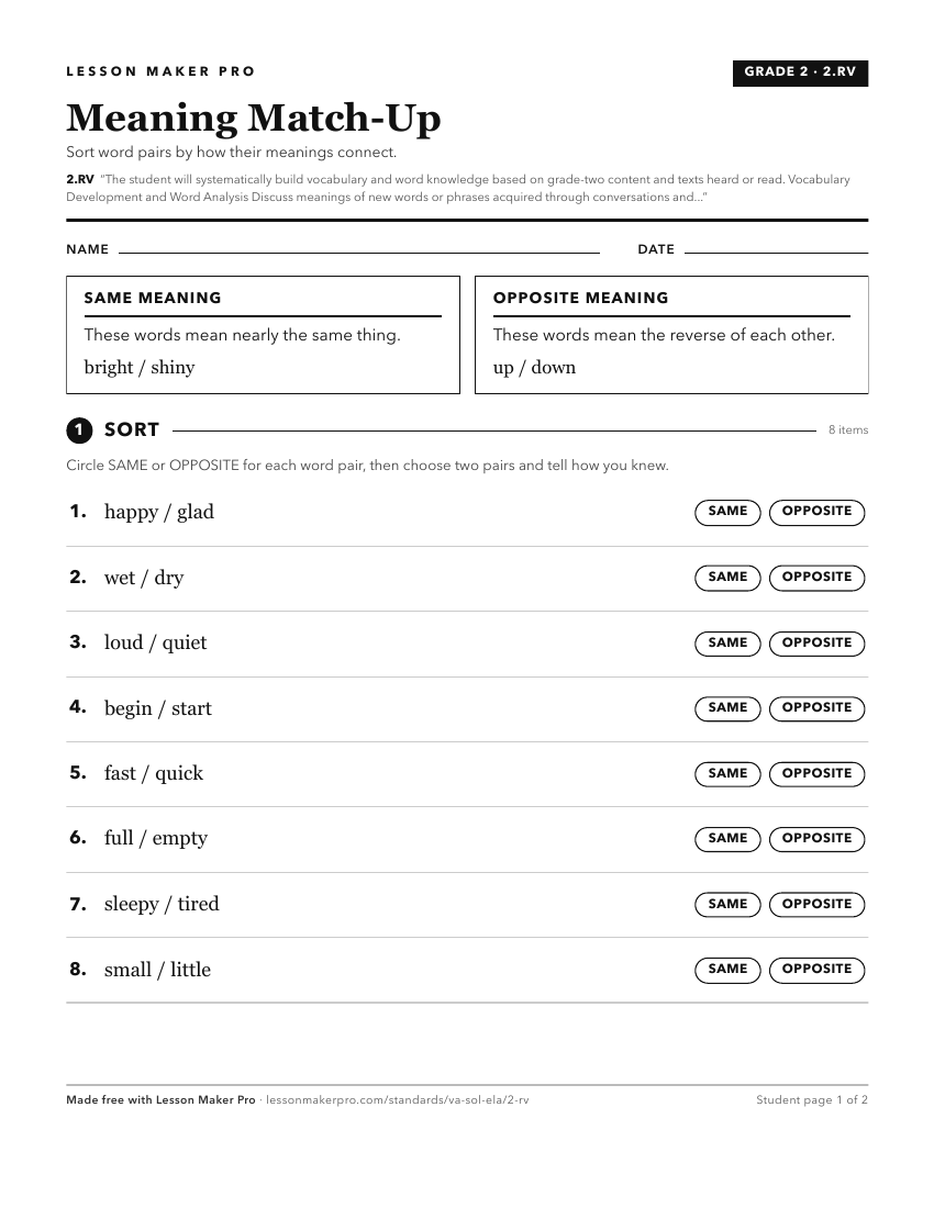 Preview of the 2.RV printable worksheet