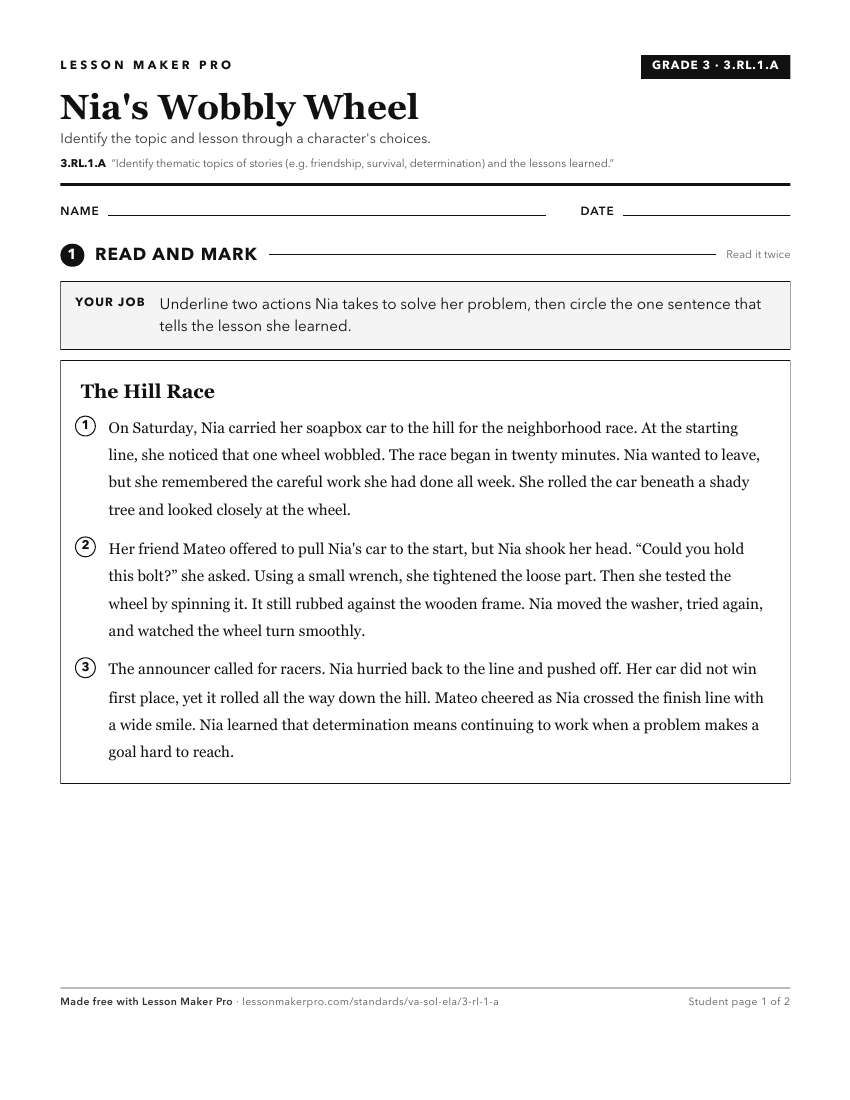 Preview of the 3.RL.1.A printable worksheet