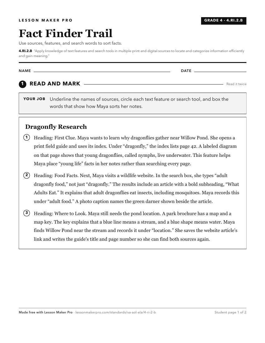 Preview of the 4.RI.2.B printable worksheet