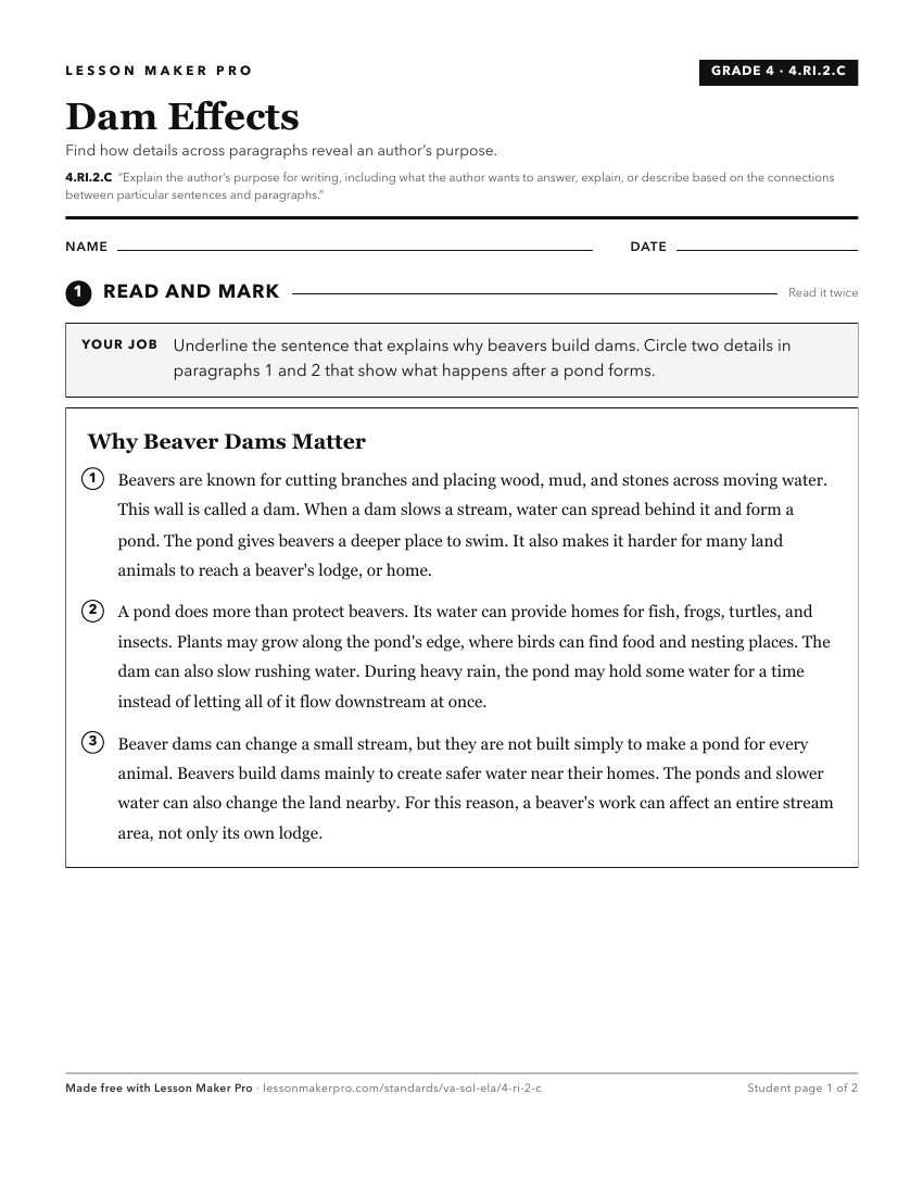 Preview of the 4.RI.2.C printable worksheet