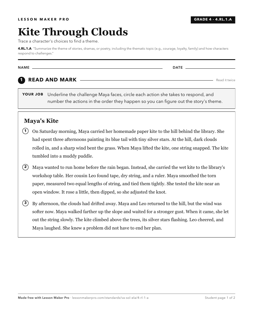 Preview of the 4.RL.1.A printable worksheet