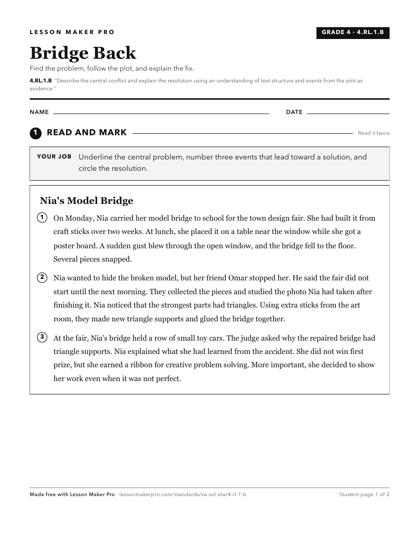Preview of the 4.RL.1.B printable worksheet